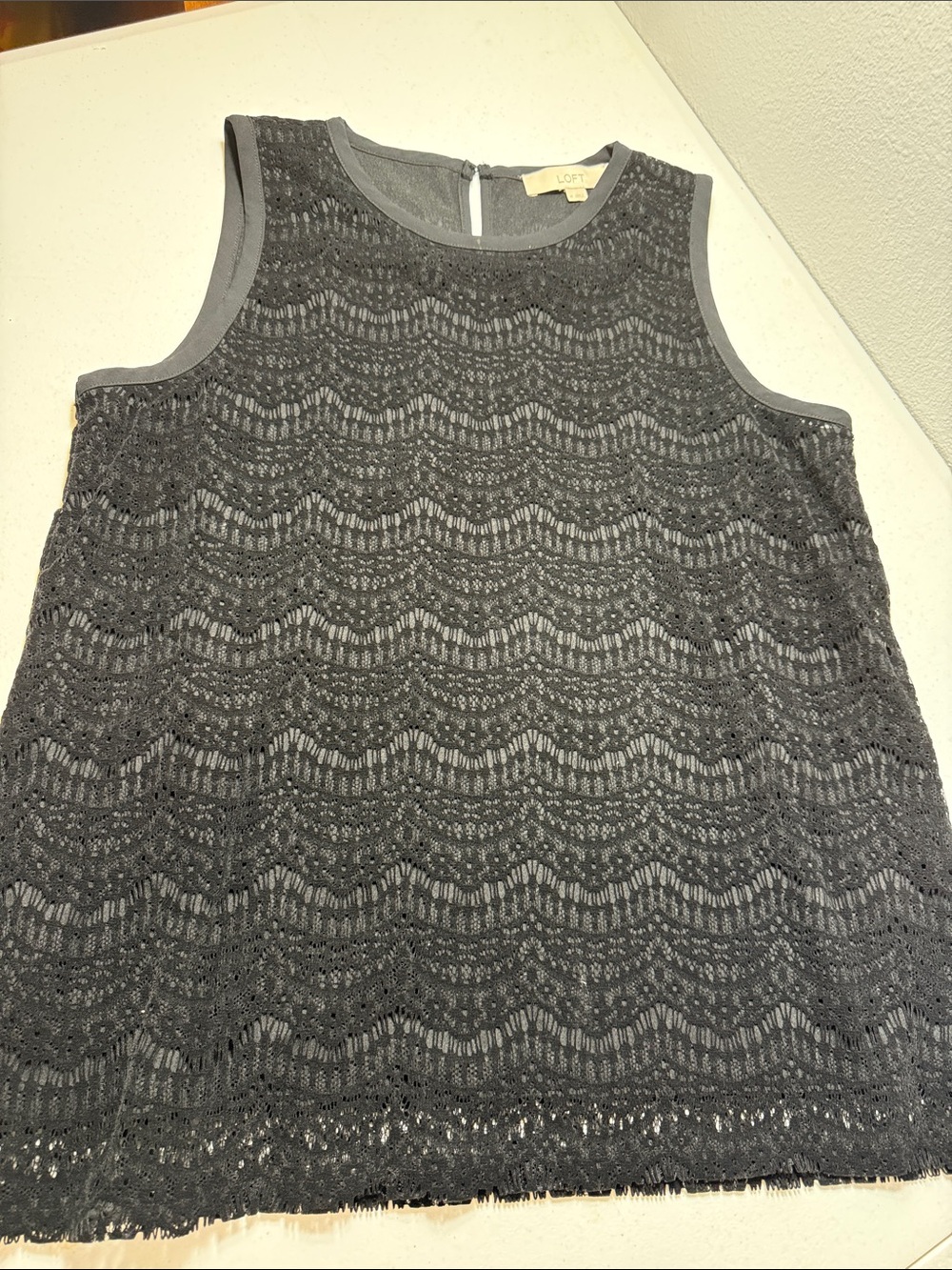 LOFT Dark Gray Lace Sleeveless Shell